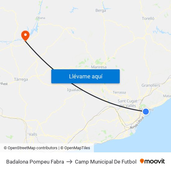 Badalona Pompeu Fabra to Camp Municipal De Futbol map