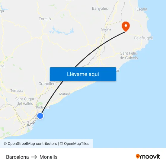 Barcelona to Monells map