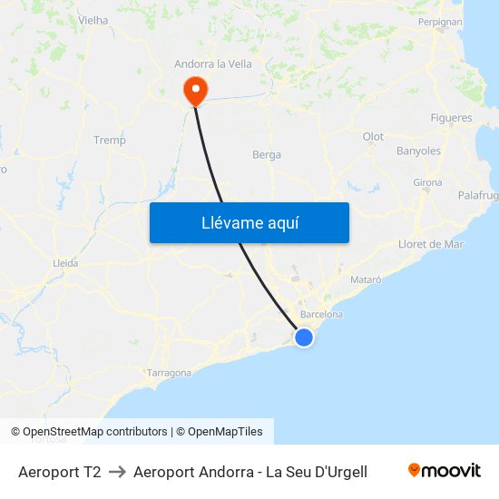 Aeroport T2 to Aeroport Andorra - La Seu D'Urgell map