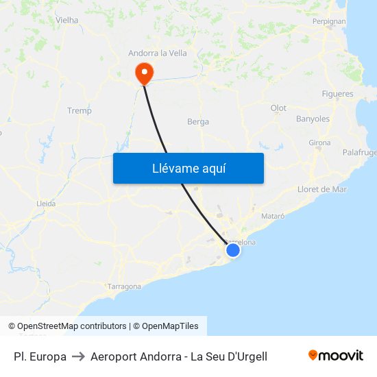Pl. Europa to Aeroport Andorra - La Seu D'Urgell map