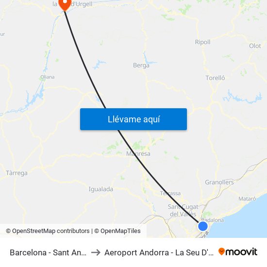 Barcelona - Sant Andreu to Aeroport Andorra - La Seu D'Urgell map