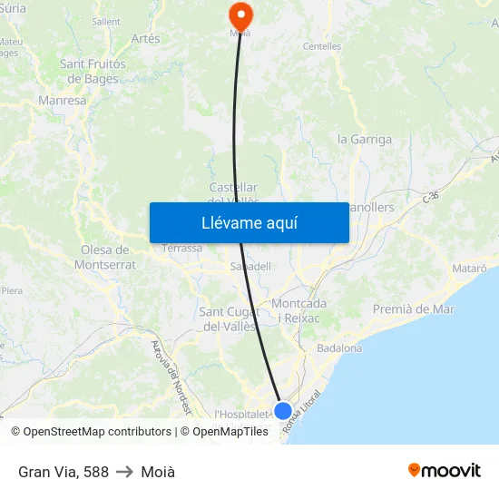 Gran Via, 588 to Moià map