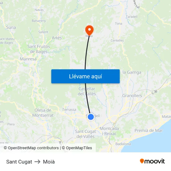 Sant Cugat to Moià map