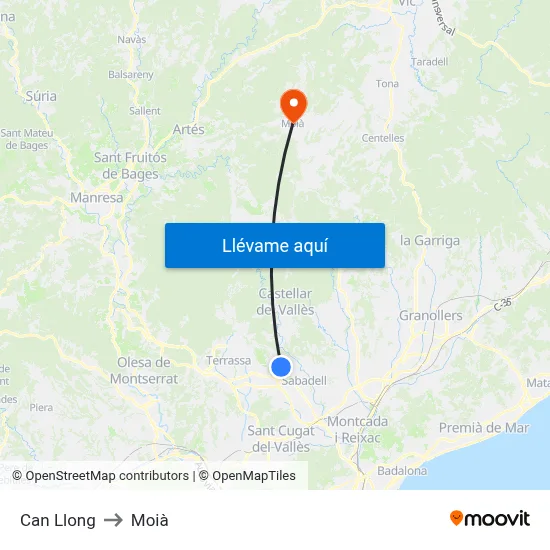 Can Llong to Moià map