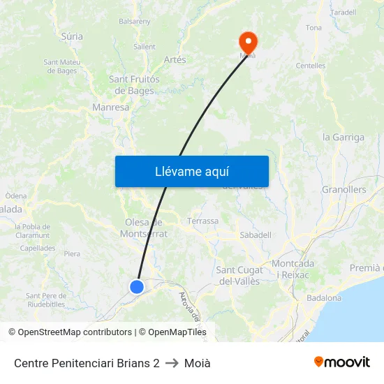 Centre Penitenciari Brians 2 to Moià map