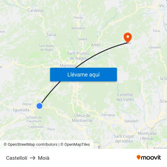 Castellolí to Moià map