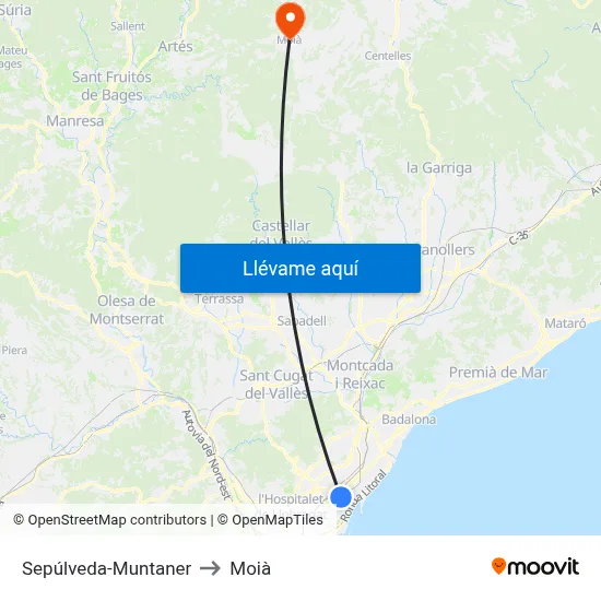 Sepúlveda-Muntaner to Moià map