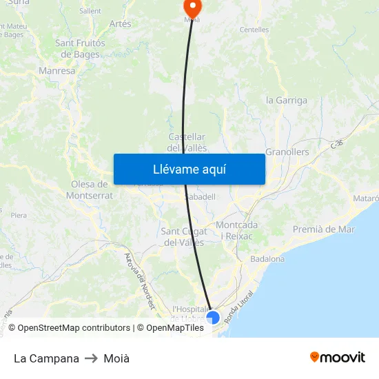 La Campana to Moià map