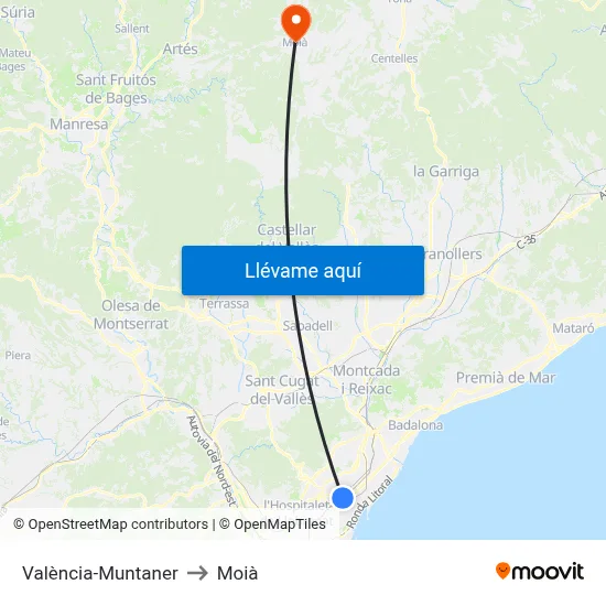 València-Muntaner to Moià map