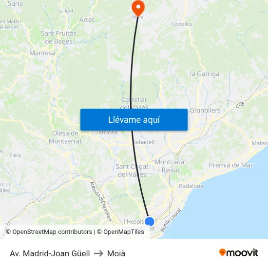 Av. Madrid-Joan Güell to Moià map