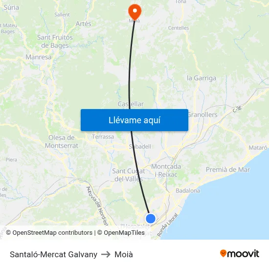 Santaló-Mercat Galvany to Moià map