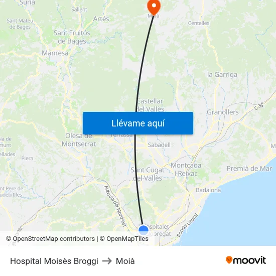 Hospital Moisès Broggi to Moià map