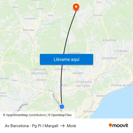 Av Barcelona - Pg Pi I Margall to Moià map