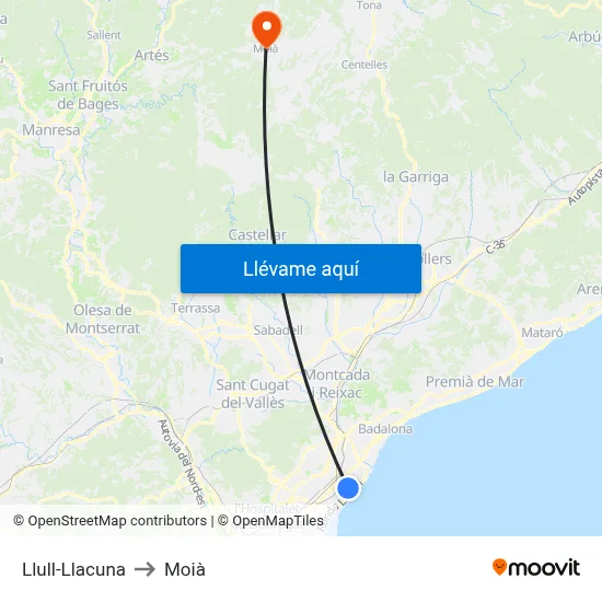 Llull-Llacuna to Moià map