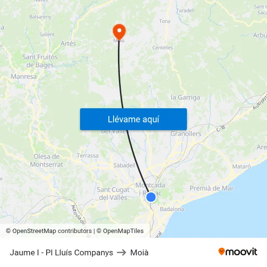 Jaume I - Pl Lluís Companys to Moià map