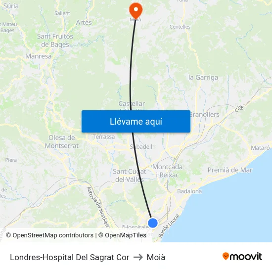 Londres-Hospital Del Sagrat Cor to Moià map