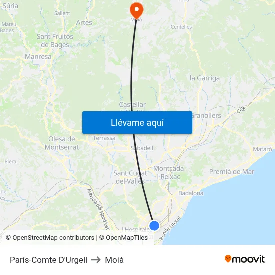 París-Comte D'Urgell to Moià map