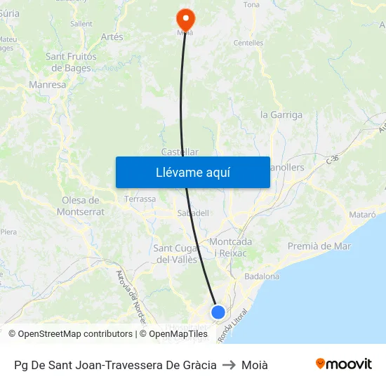 Pg De Sant Joan-Travessera De Gràcia to Moià map