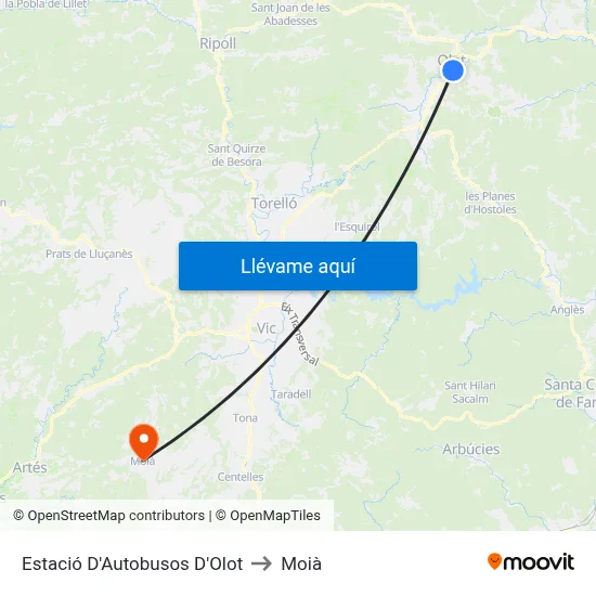 Estació D'Autobusos D'Olot to Moià map