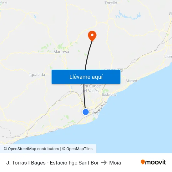 J. Torras I Bages - Estació Fgc Sant Boi to Moià map