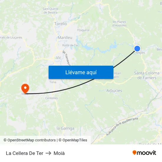 La Cellera De Ter to Moià map