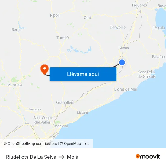 Riudellots De La Selva to Moià map