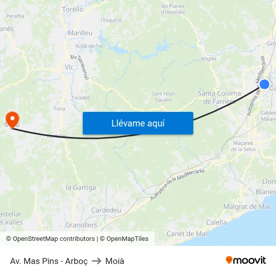 Av. Mas Pins - Arboç to Moià map