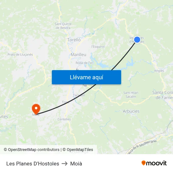 Les Planes D'Hostoles to Moià map