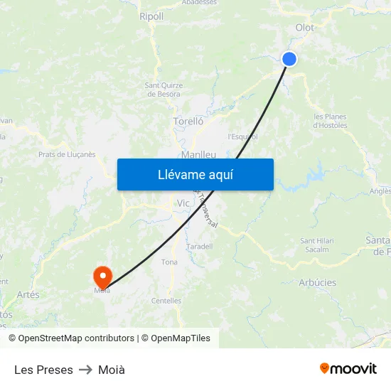 Les Preses to Moià map