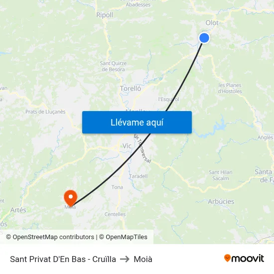 Sant Privat D'En Bas - Cruïlla to Moià map