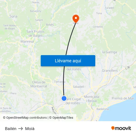 Bailén to Moià map