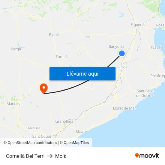 Cornellà Del Terri to Moià map