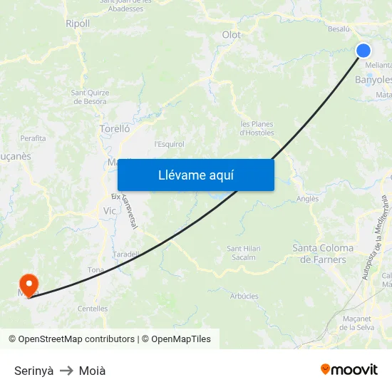 Serinyà to Moià map