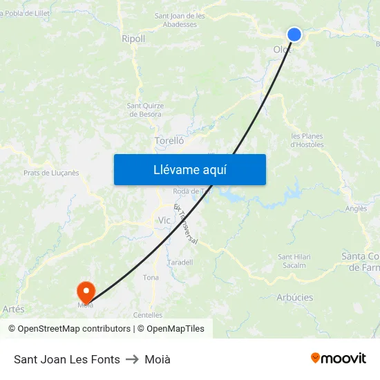 Sant Joan Les Fonts to Moià map