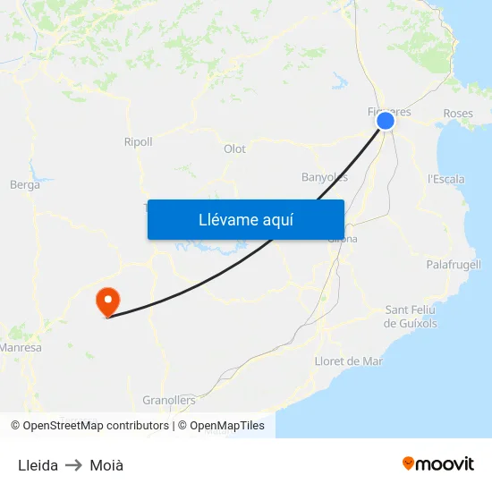 Lleida to Moià map