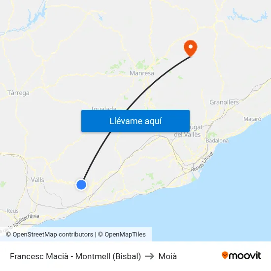 Francesc Macià - Montmell (Bisbal) to Moià map