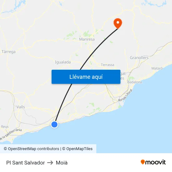 Pl Sant Salvador to Moià map