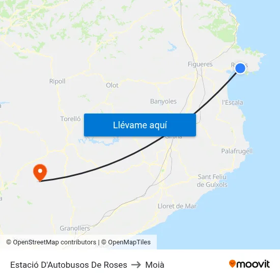 Estació D'Autobusos De Roses to Moià map