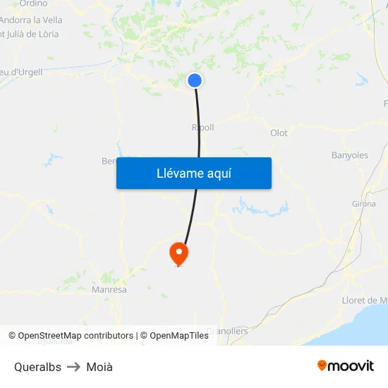 Queralbs to Moià map