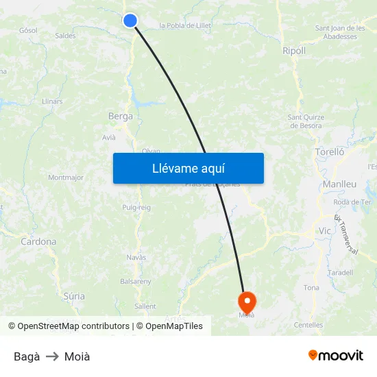 Bagà to Moià map