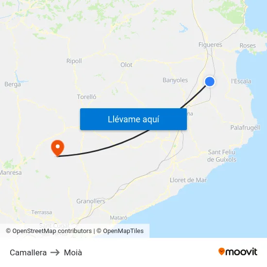 Camallera to Moià map