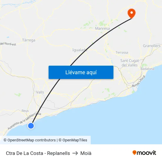 Ctra De La Costa - Replanells to Moià map