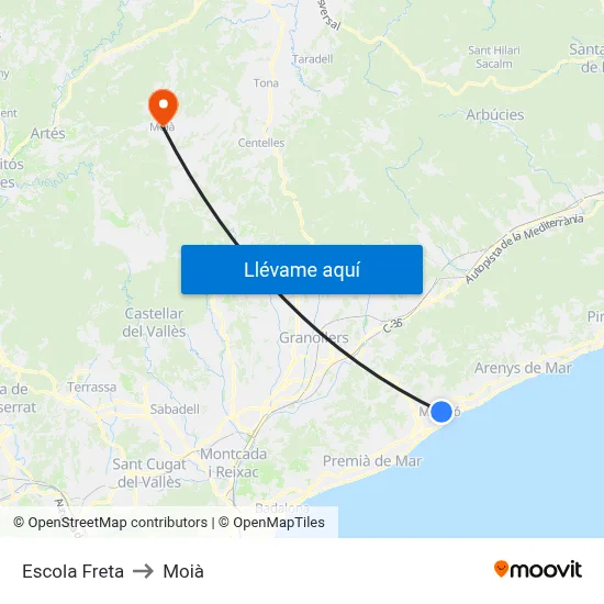 Escola Freta to Moià map