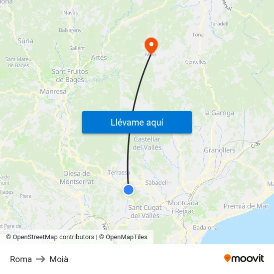 Roma to Moià map