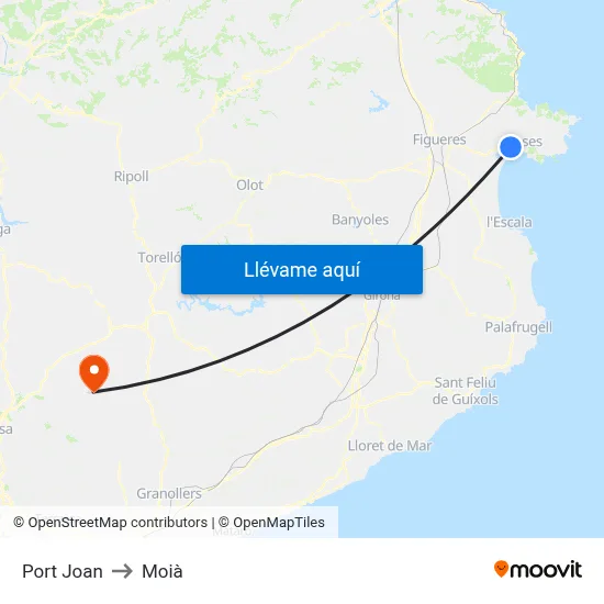 Port Joan to Moià map