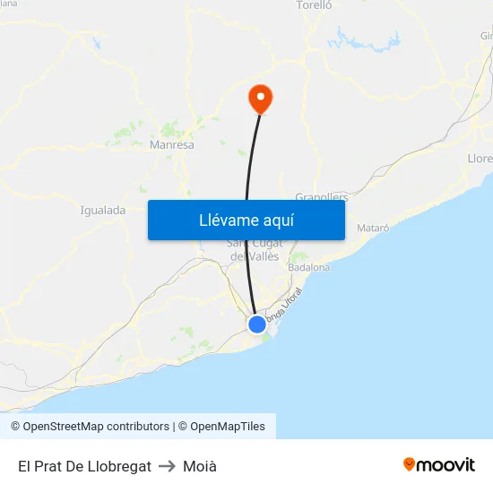 El Prat De Llobregat to Moià map