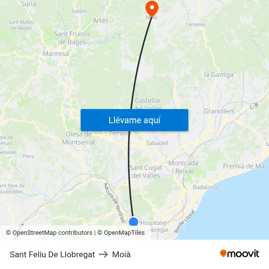 Sant Feliu De Llobregat to Moià map