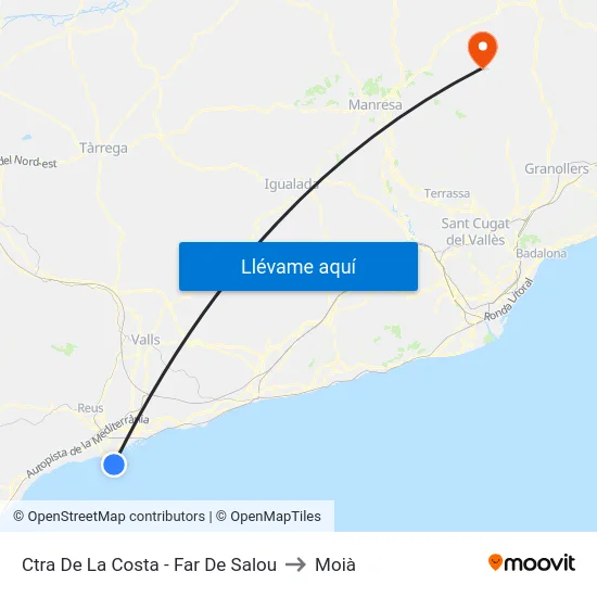 Ctra De La Costa - Far De Salou to Moià map