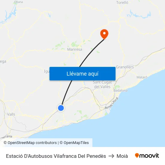 Estació D'Autobusos Vilafranca Del Penedès to Moià map