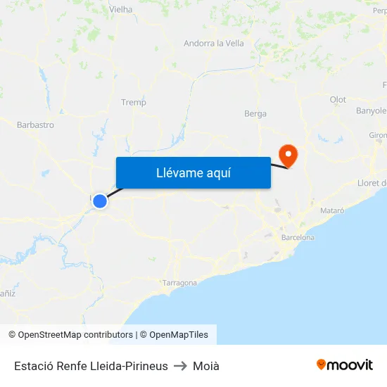 Estació Renfe Lleida-Pirineus to Moià map